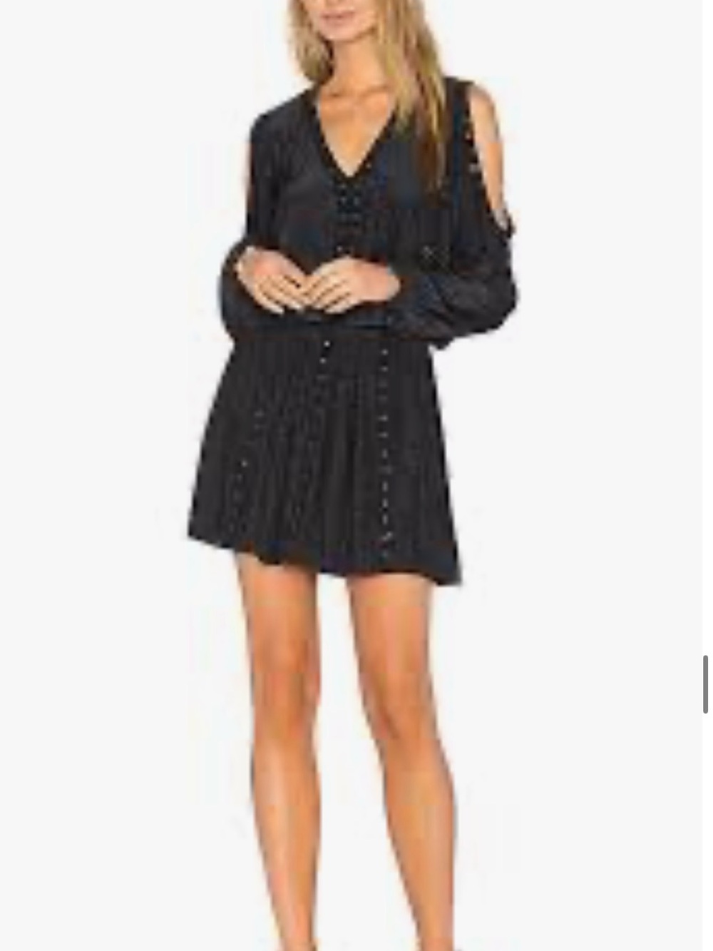 Cold-Shoulder V-Neck Black Mini Dress S